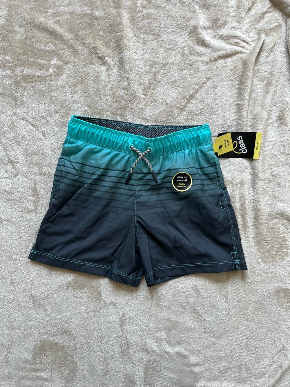 Art Class Boy’s Ombré Striped Swim Shorts Small (6/7) NWT Built-In Boxers Blue